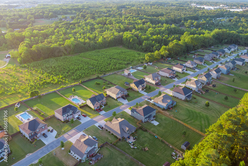 Panorama aerial top view landscape the residential quarters at beautiful town in Inman, South Carolina USA photo