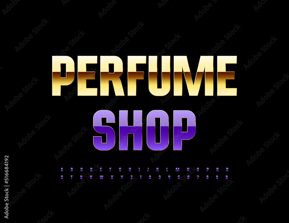 Vector luxury logo Perfume Shop. Modern Elegant Font. Artistic Alphabet Letters and Numbers set