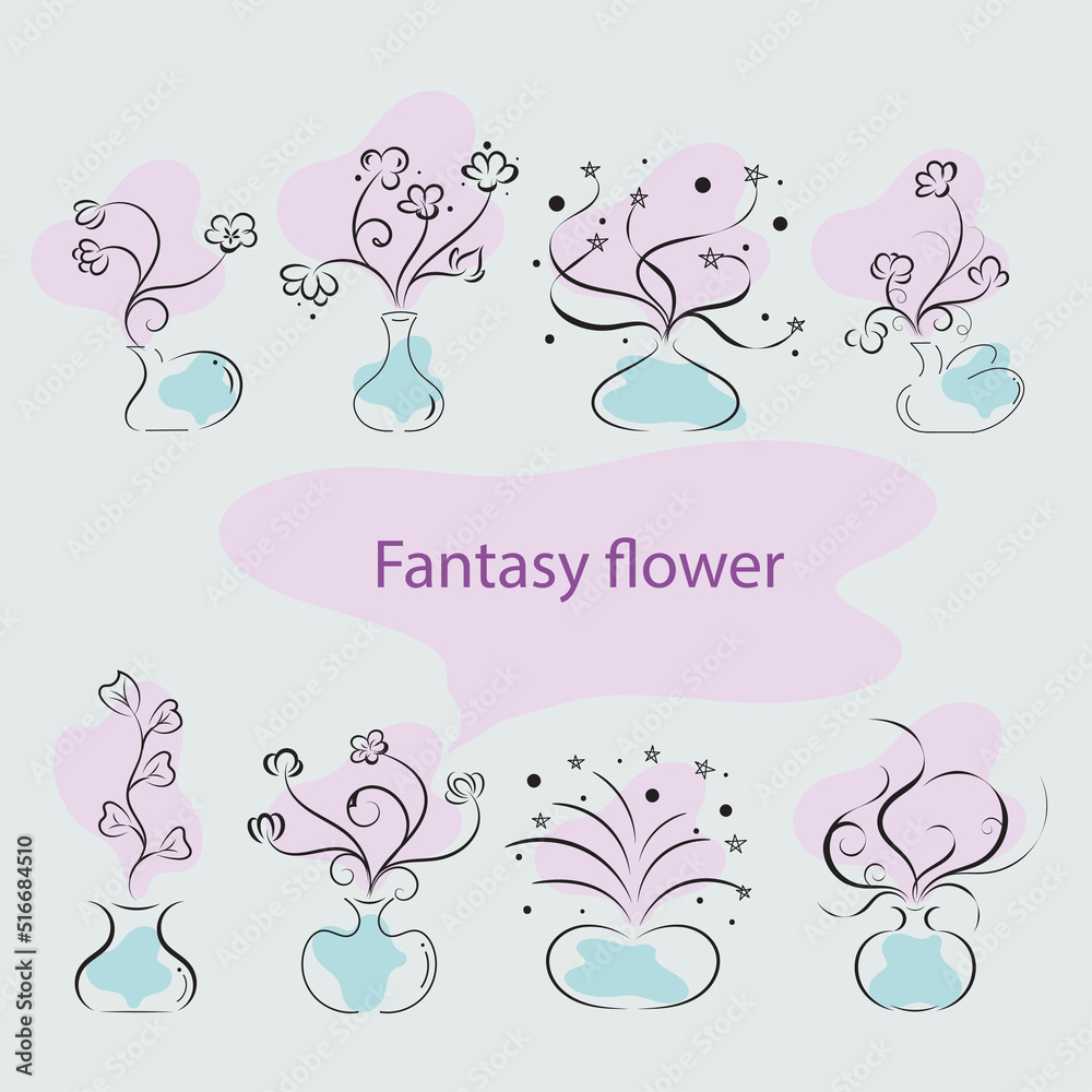 Abstract Magic flower in vase with organic shapes, Fantasy flower Abstract Magic flower in vase with organic shapes, Fantasy flower
