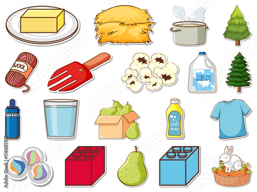 Sticker set of mixed daily objects