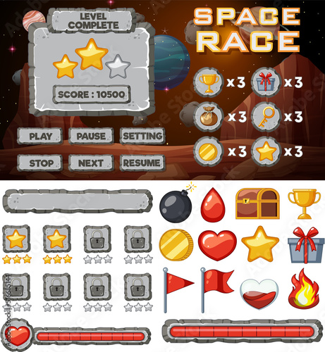 Space game background template and elements