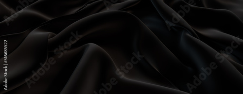 Black Cloth with Wrinkles and Folds. Smooth Surface Background. photo