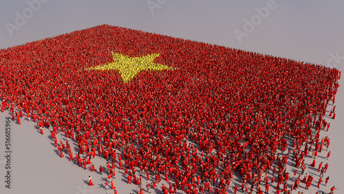 A Crowd of People congregating to form the Flag of Vietnam. Vietnamese Banner on White. photo