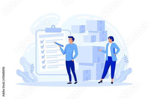 Supply concept. B2B idea, global logistic and transportation service. Company as a customer, business partnership. Modern cargo transportation technologies. Isolated flat vector illustration