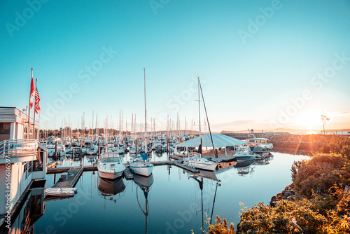 boats in the harbor / port at golden hour / sunset / sunrise located in Sidney, Vancouver Island, British Columbia, Canada near Victoria, Swartz Bay, Tofino © Tamara