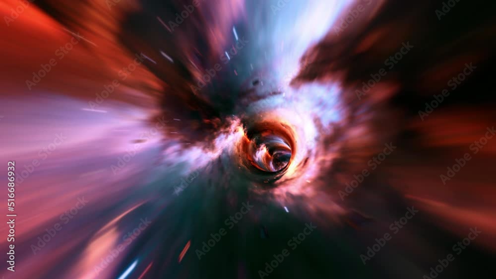 Abstract loop glow colorful hyperspace tunnel through space time vortex background. 4K 3D Loop Sci-Fi interstellar space travel through wormhole. Abstract teleportation velocity jump in cyberspace wit