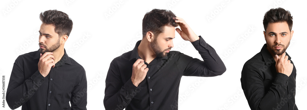 Set of handsome young man with stylish hairdo isolated on white Set of handsome young man with stylish hairdo isolated on white