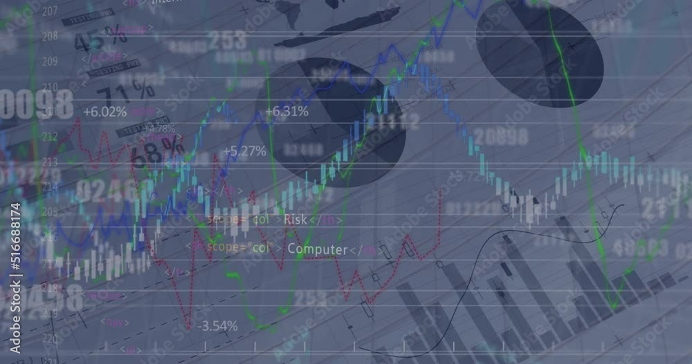Animation of graph over data processing and malware warning Animation of graph over data processing and malware warning