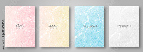 Abstract fur cover design set. Creative fashionable background with pastel line pattern. Trendy vector collection for catalog, brochure template, magazine layout, beauty booklet