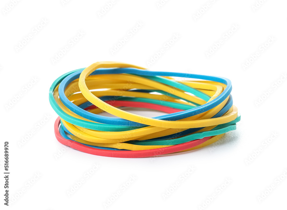 Stack of colorful elastic rubber bands isolated on white background Stack of colorful elastic rubber bands isolated on white background