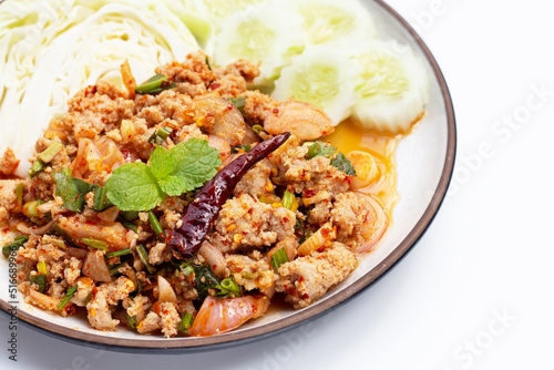 Thai spicy minced pork salad.