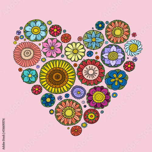 Floral mandala heart shape. Love concept art for your design