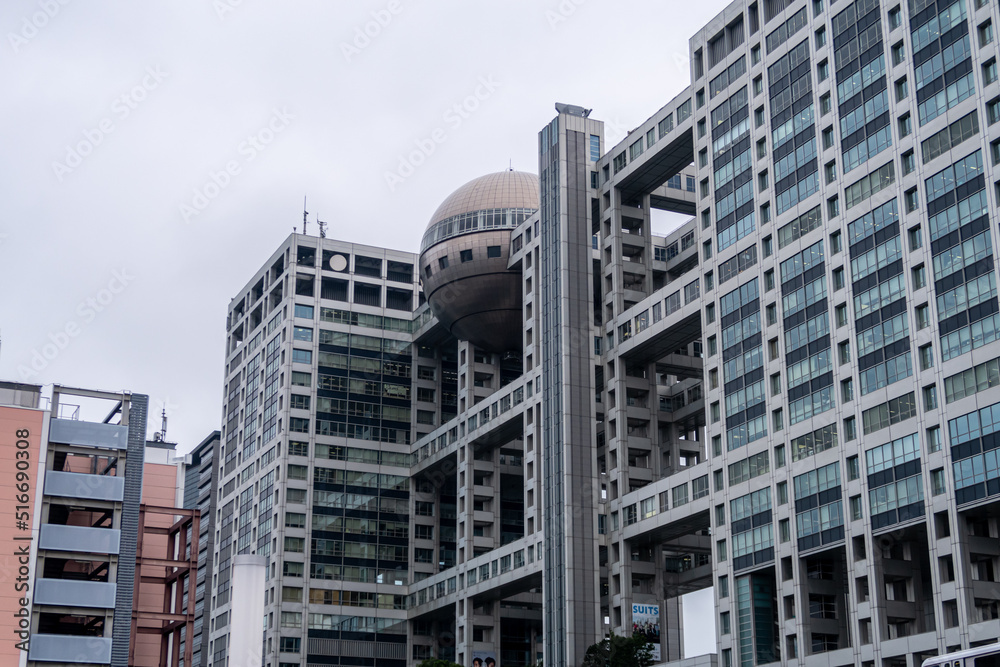 Naklejka premium tv station with very attractive building located in odaiba tokyo