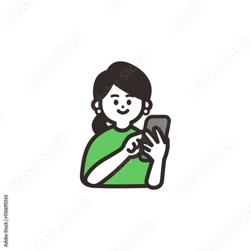 携帯を使用する女性 green