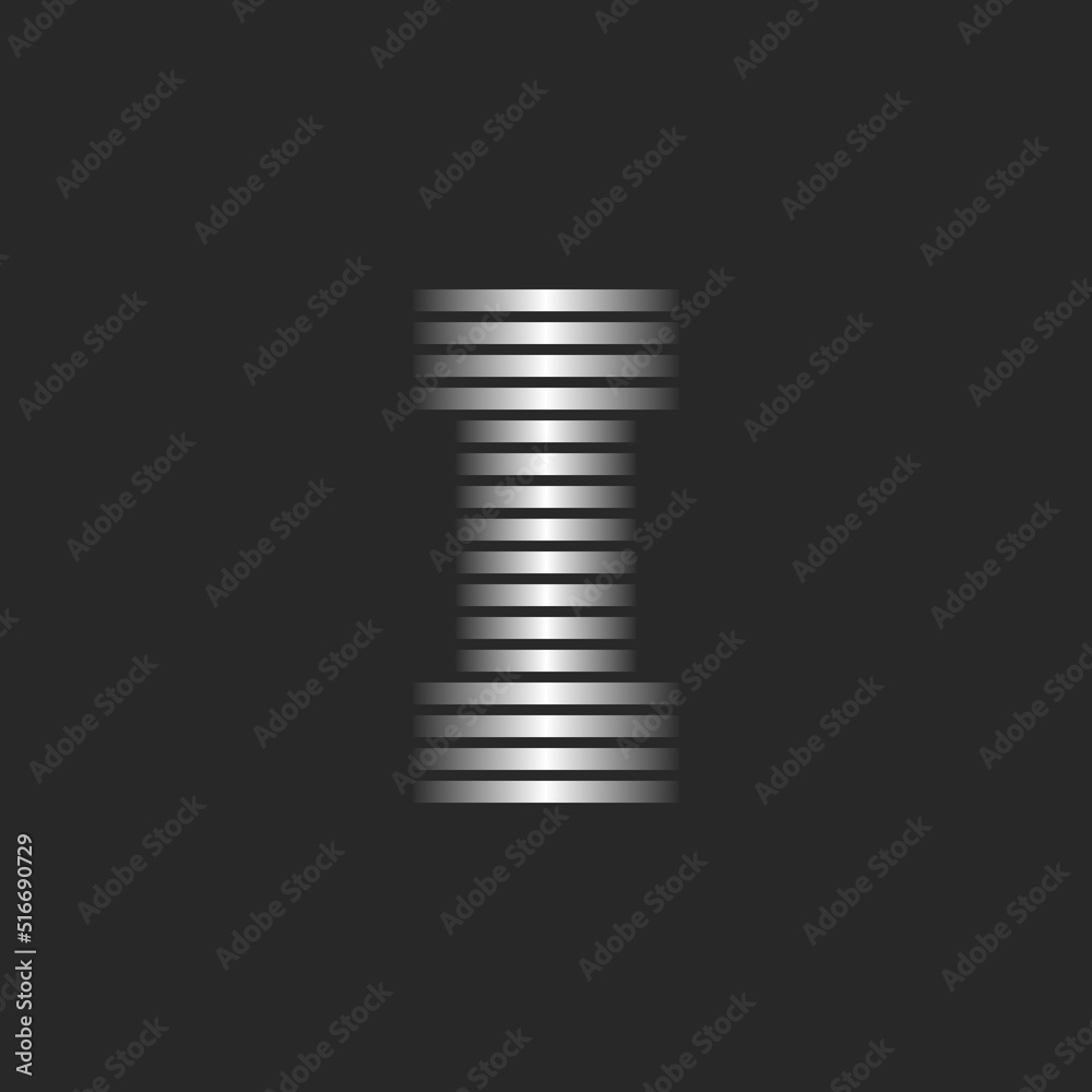 Striped letter I logo initial monogram with 3d effect, silver