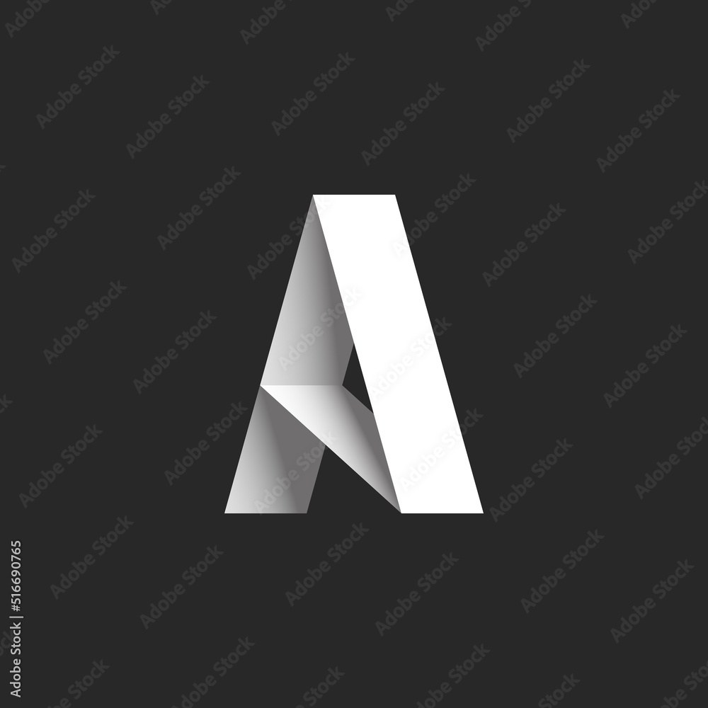 Letter A logo ribbons bold 3d font typographic design element, paper cut material design mockup, black and white gradient, creative identity emblem. Letter A logo ribbons bold 3d font typographic design element, paper cut material design mockup, black and white gradient, creative identity emblem.