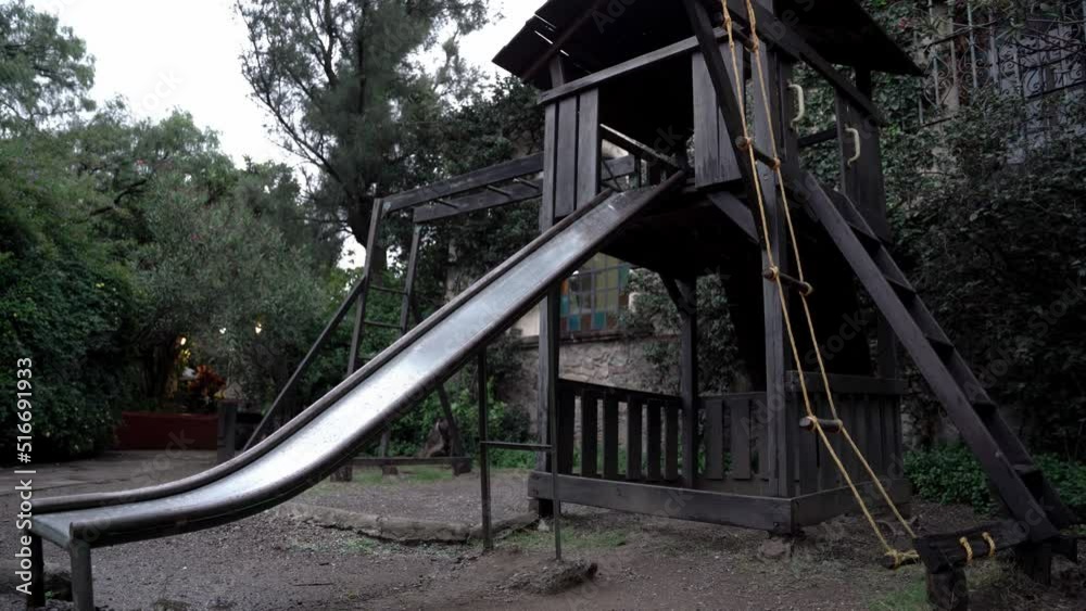 Playground at the backyard in the evening Playground at the backyard in the evening