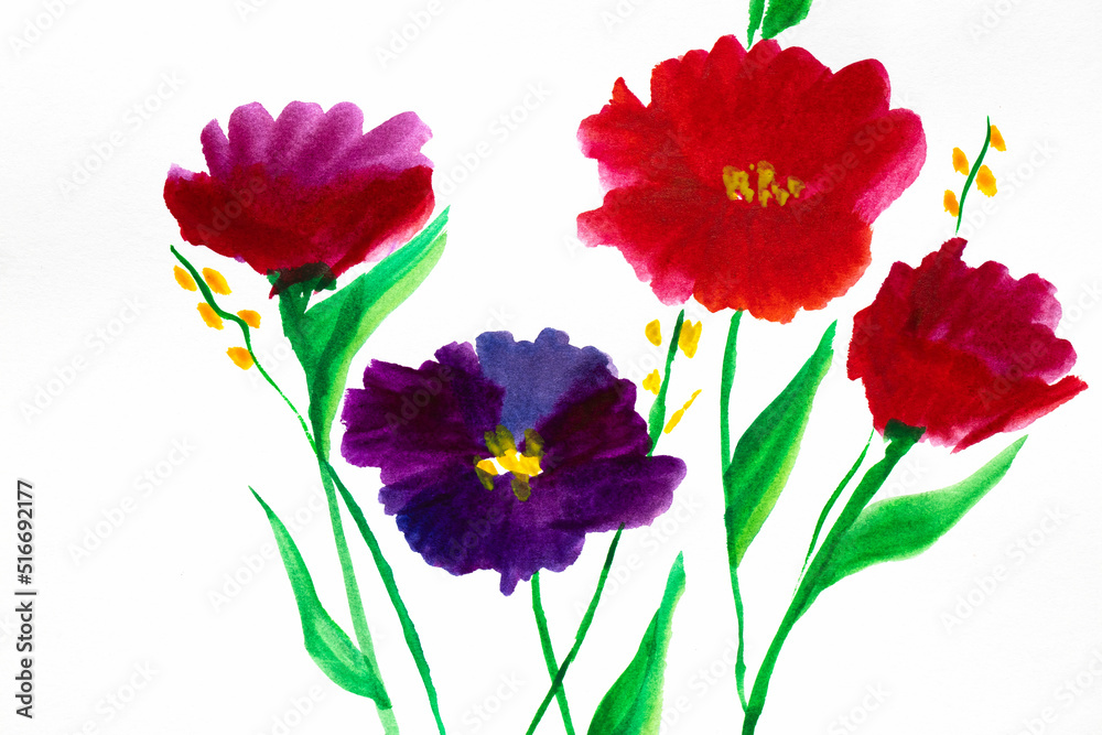 Watercolor floral background. Watercolor flower bouquets. Birthday card