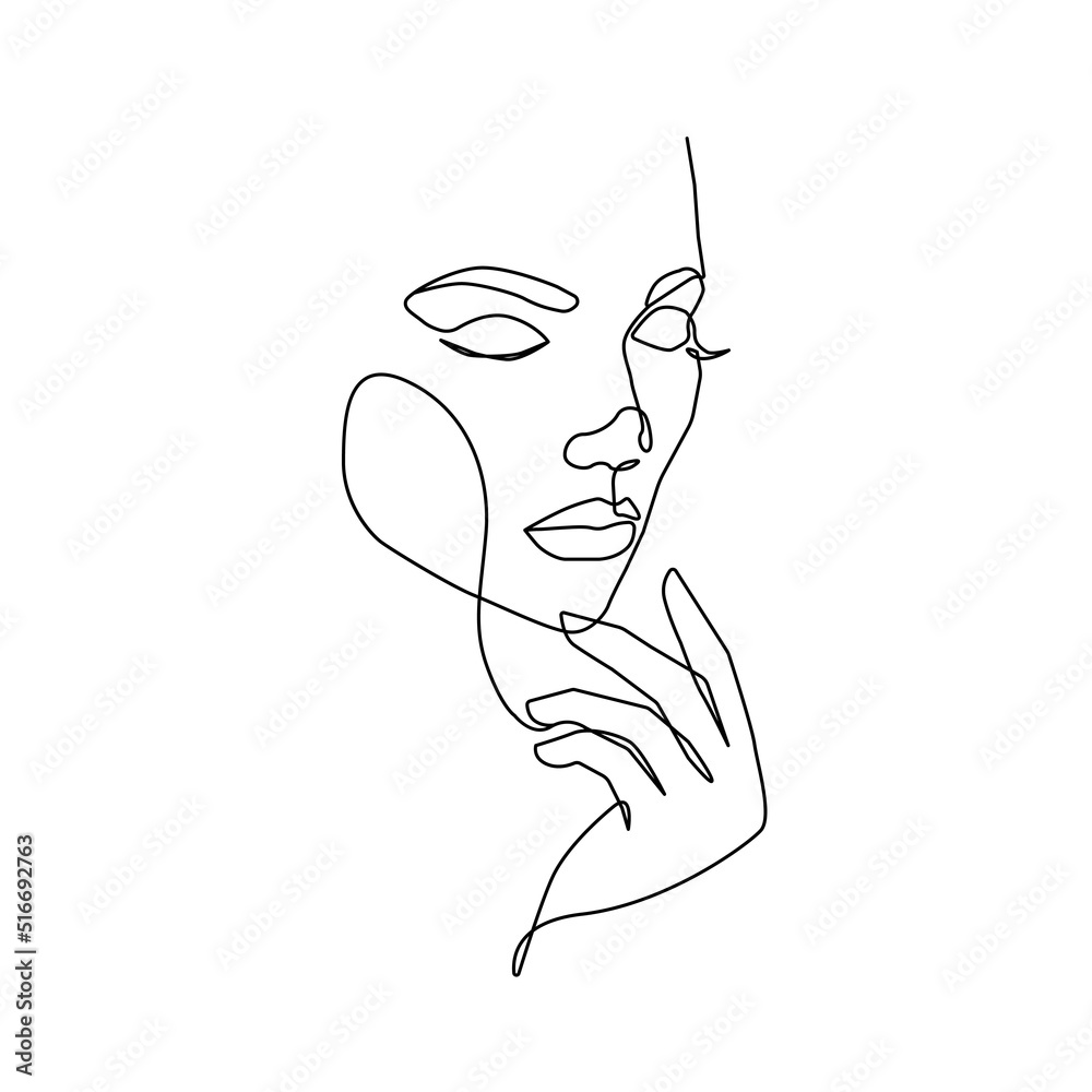 Elegant Woman Face One Line Drawing. Continuous Line Art Drawing of Female  Face in Minimalist Style for Wall Art, Print, Tattoo, Poster, Textile etc.  Abstract Female Fashion Vector illustration Stock Vector |