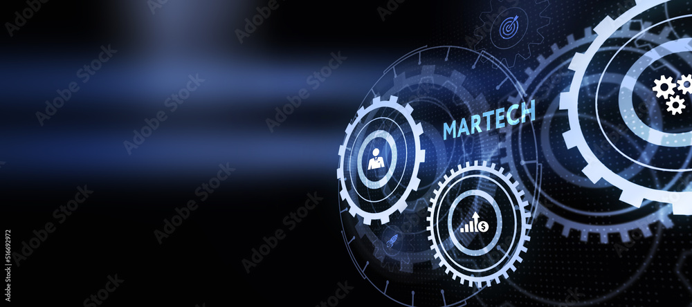 Fototapeta premium Martech marketing technology concept on virtual screen interface. Business, Technology, Internet and network concept.