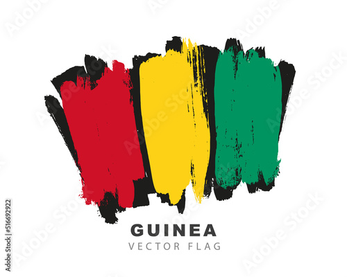 Flag of Guinea. Colored brush strokes drawn by hand. Vector illustration isolated on white background.