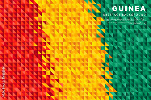 Flag of Guinea. Abstract background of small triangles in the form of colorful red, yellow and green stripes of the Guinean flag.