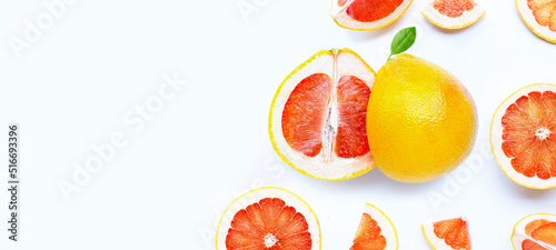 High vitamin C. Juicy grapefruit on white.