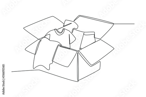 Single one line drawing Clothing donation box. World charity day concept. Continuous line draw design graphic vector illustration.