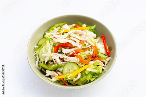 Salad with shredded chicken and vegetables