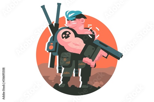 Gamer boy character with weapons