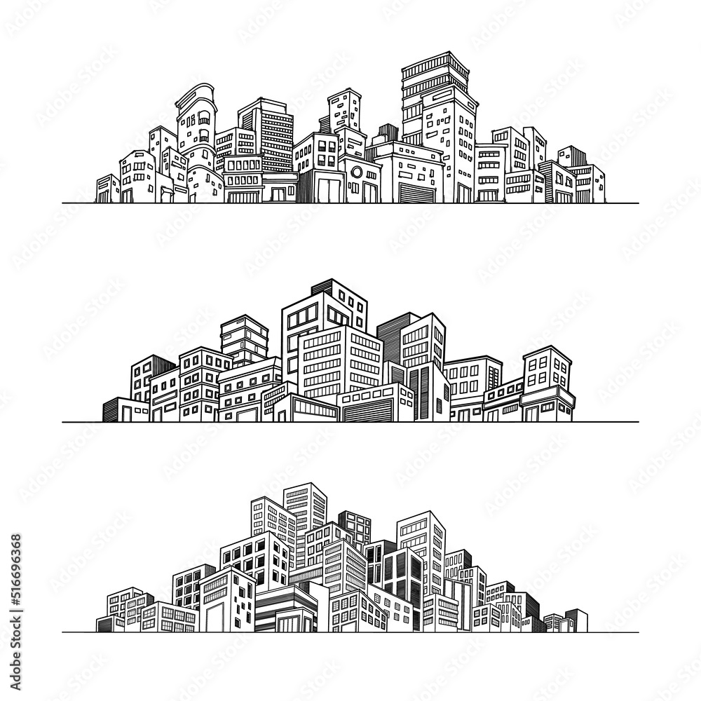 Cityscape doodle vector drawing illustration eps10
