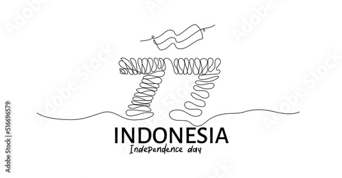 77 Years Independence Day of Indonesia continuous one line art drawing. simple and elegant indonesia independence day logo