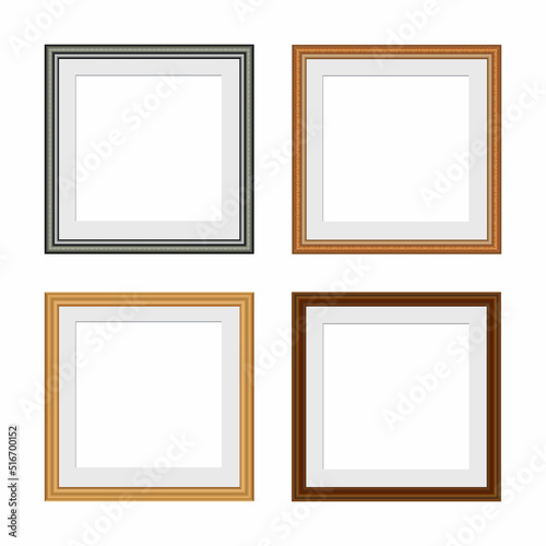 Realistic square photo frames for paintings or photographs vector illustration.