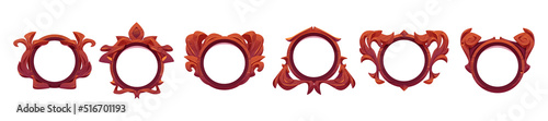Obraz na plátně Game level or avatar frames, ui icons, buttons, ranking badges or achievement banners, wooden bordering decor