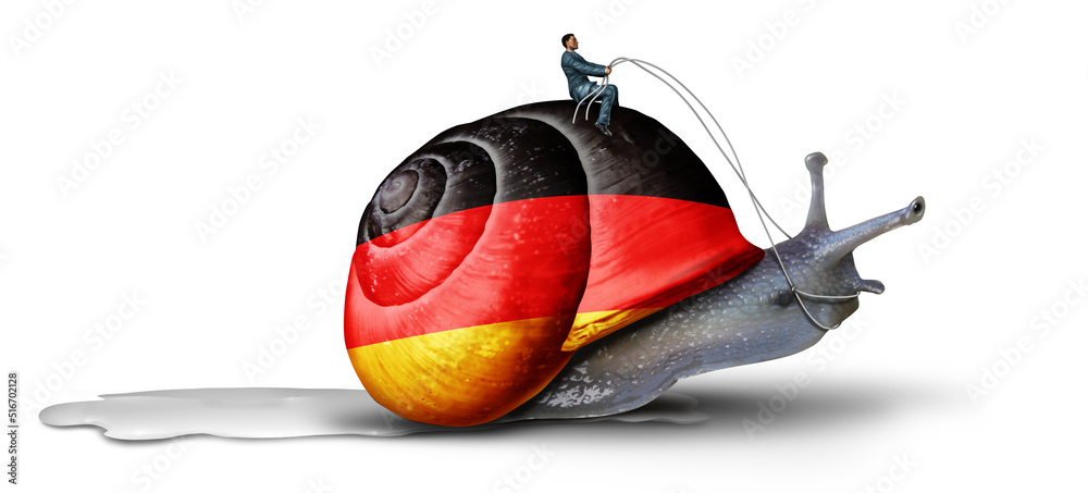 Slow Germany economy and slowing German economic growth as a Berlin  financial challenge or stagflation problems and slow political legislation  and energy crisis Stock Illustration | Adobe Stock