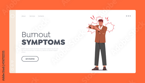 Burnout Symptom Landing Page Template. Deadline, Lack of Time, Productivity, Business Work Organization Concept