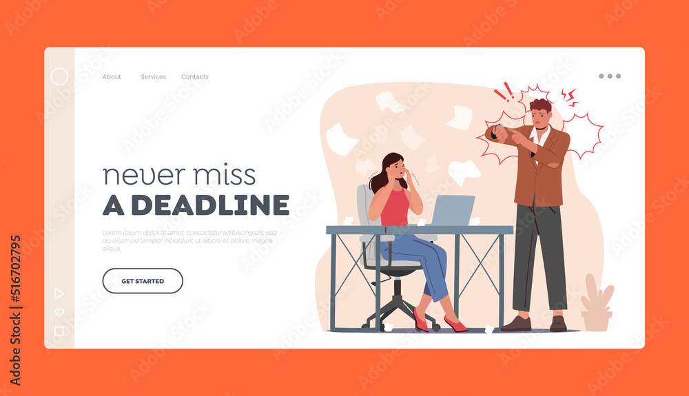 Deadline Landing Page Template. Angry Boss Character Show on Wrist Watch Scolding or Rebuking Incompetent Employee Deadline Landing Page Template. Angry Boss Character Show on Wrist Watch Scolding or Rebuking Incompetent Employee