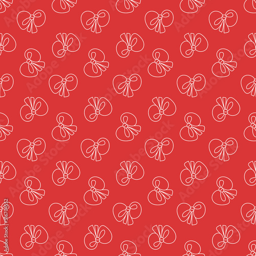 Bow on a red background seamless pattern, festive ribbon tied into a bow