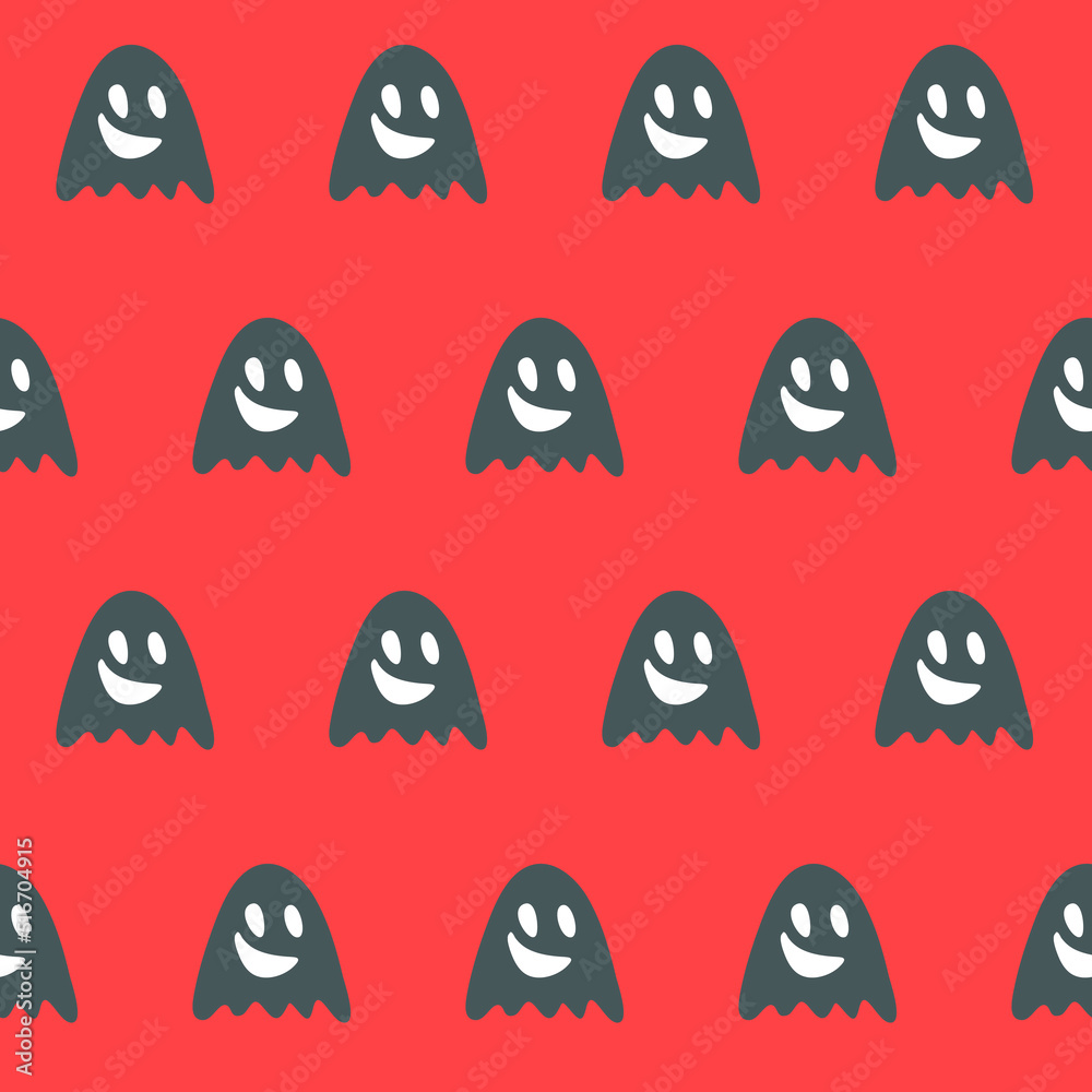 Cute poltergeist ghost boo red seamless pattern - obrazy, fototapety, plakaty 