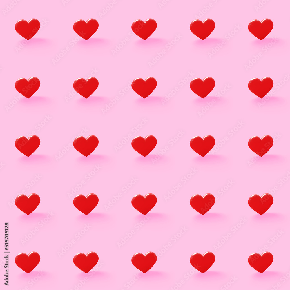 3D Hearts for web design. Heart-shaped wallpaper that represents love. Illustration on the wedding anniversary. Congratulation symbol. 3D Heart pattern. Illustration bender3D. Mini heart background.
