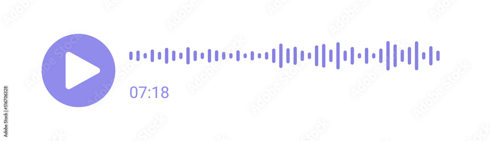 Mobile messenger app voice record interface. Audio speech spectrum noise. Social network soundbar with play button. Sound wave of chat. Equalizer icon with soundwave line. Vector illustration. Mobile messenger app voice record interface. Audio speech spectrum noise. Social network soundbar with play button. Sound wave of chat. Equalizer icon with soundwave line. Vector illustration.