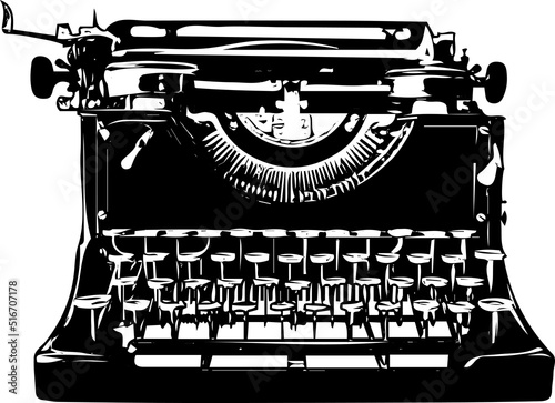 Silhouette of old vintage typewriter, Stencil of retro old typewriter, old typewriter vector illustration