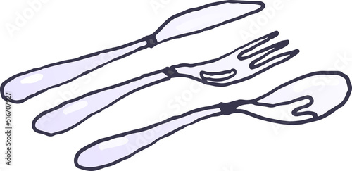 A set of illustrations of cutlery with a stroke. Fork, spoon and knife, eps ready to use. For your design
