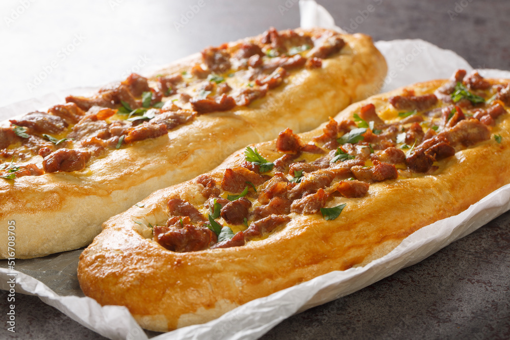 Macedonian pastrmajlija pie, made with with hot peppers, chunks of meat ...