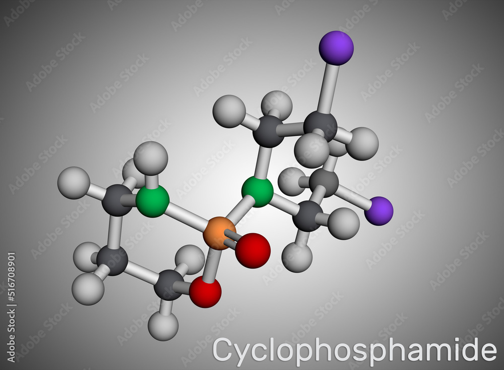 Cyclophosphamide, cytophosphane, CP molecule. It is alkylating agent