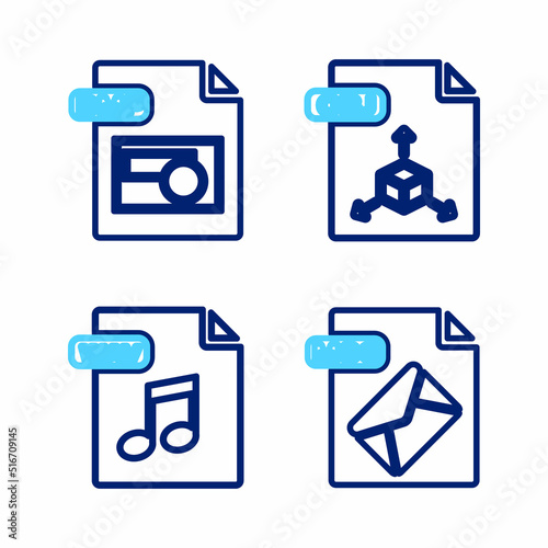 Set line MSG file document, WAV, OBJ and BMP icon. Vector