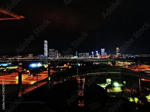 Nighttime skyline bar Hong Kong