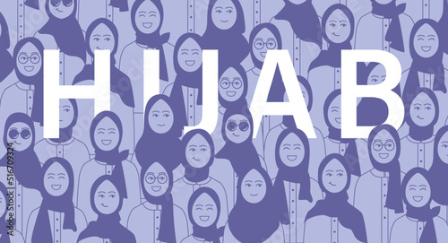 Set of stylish and trendy hijab woman hand-drawn. Modern  faces fashion hijab girl perfect for social media template and wallpaper. seamless pattern group of hijab girl muslim character.