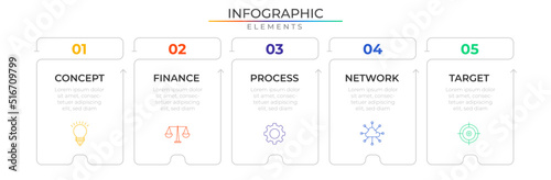 Minimal horizontal row infographic elements plan concept design vector with icons. Annual network project template for presentation and report.	
