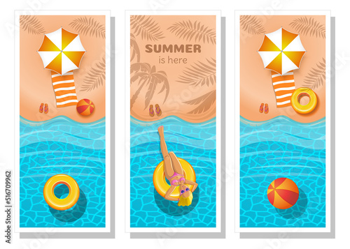 Vertical banners set on the theme of summer recreation. Summer design collection. Vector illustration